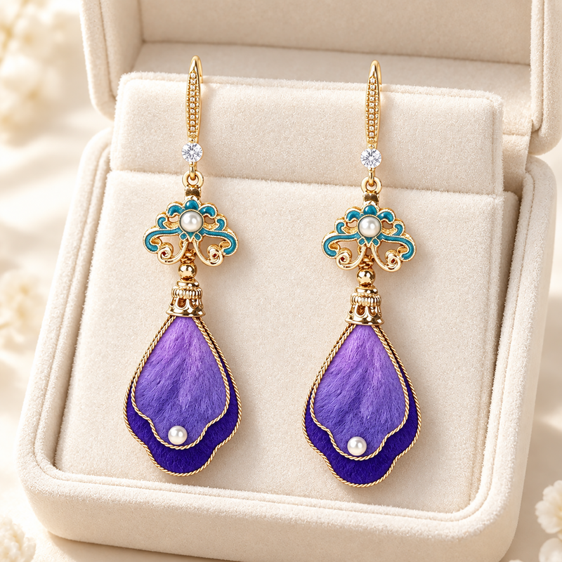 Purple Cloud Ronghua Drop Earrings — Luo Shen