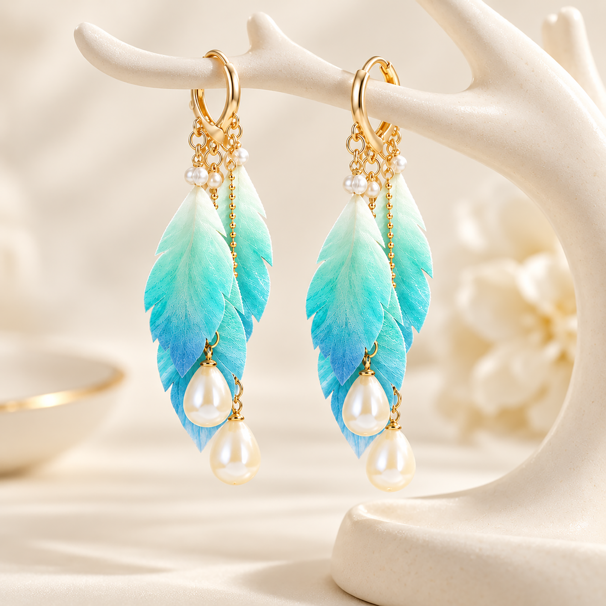 Sea Feather silk Ronghua drop earrings lifestyle display