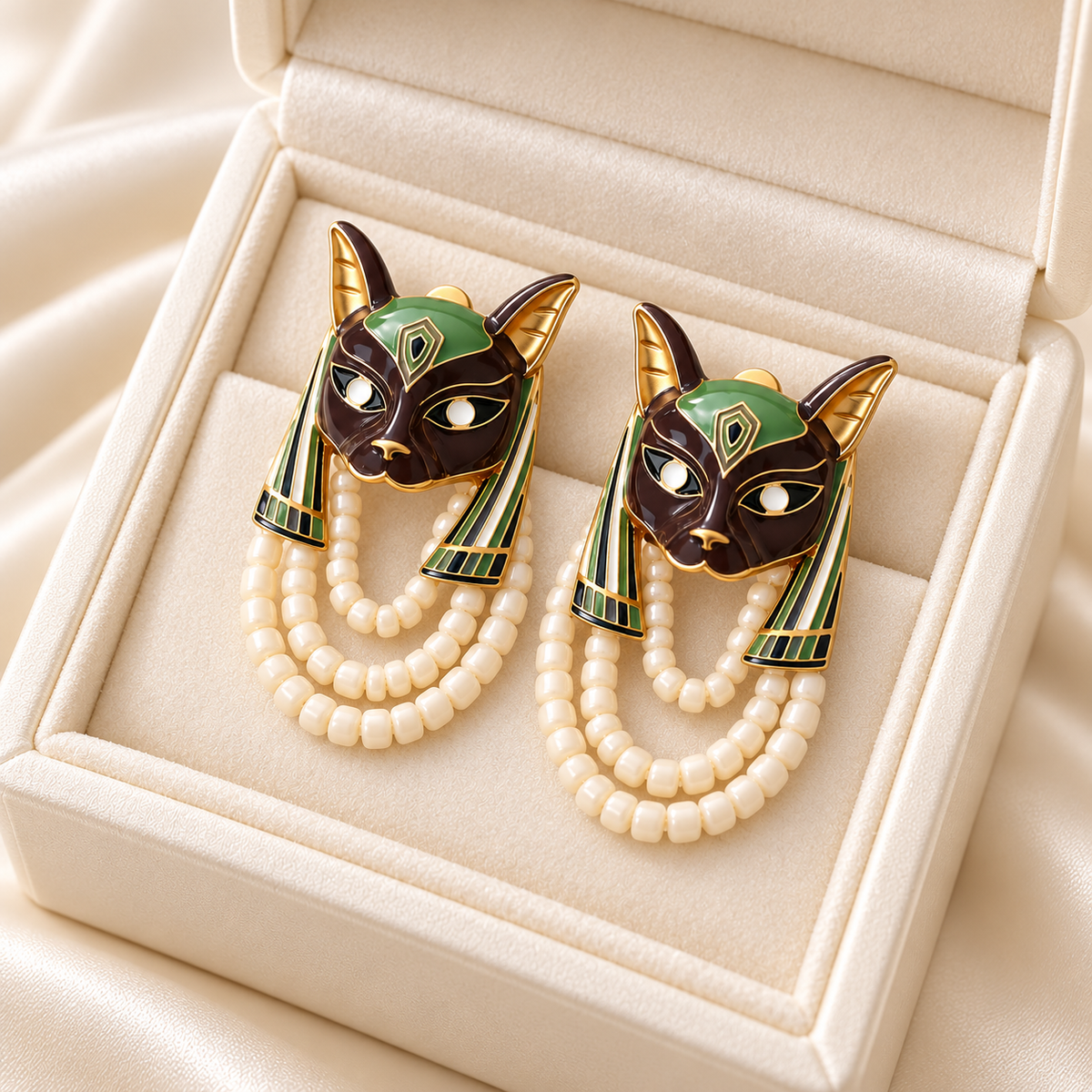 Falaomao enamel pharaoh cat bead stud earrings — photo 1