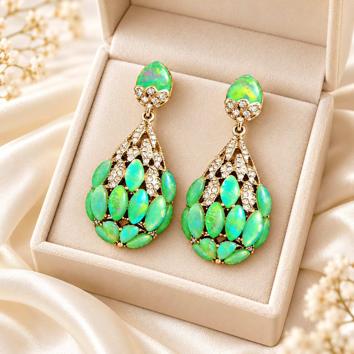 Lvzhou iridescent glass zircon drop earrings — photo 1