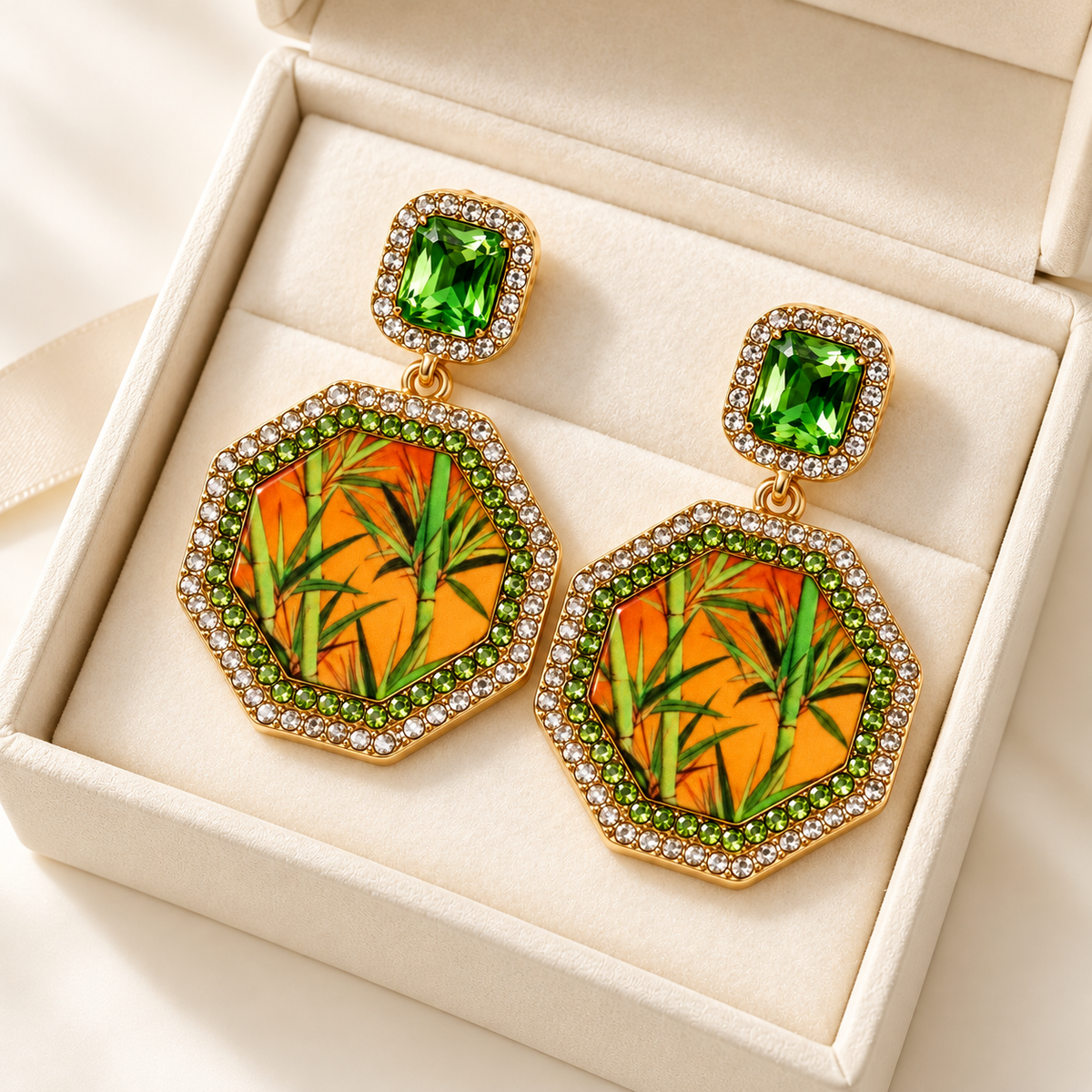 Yaozhu bamboo panel green drop earrings — photo 1