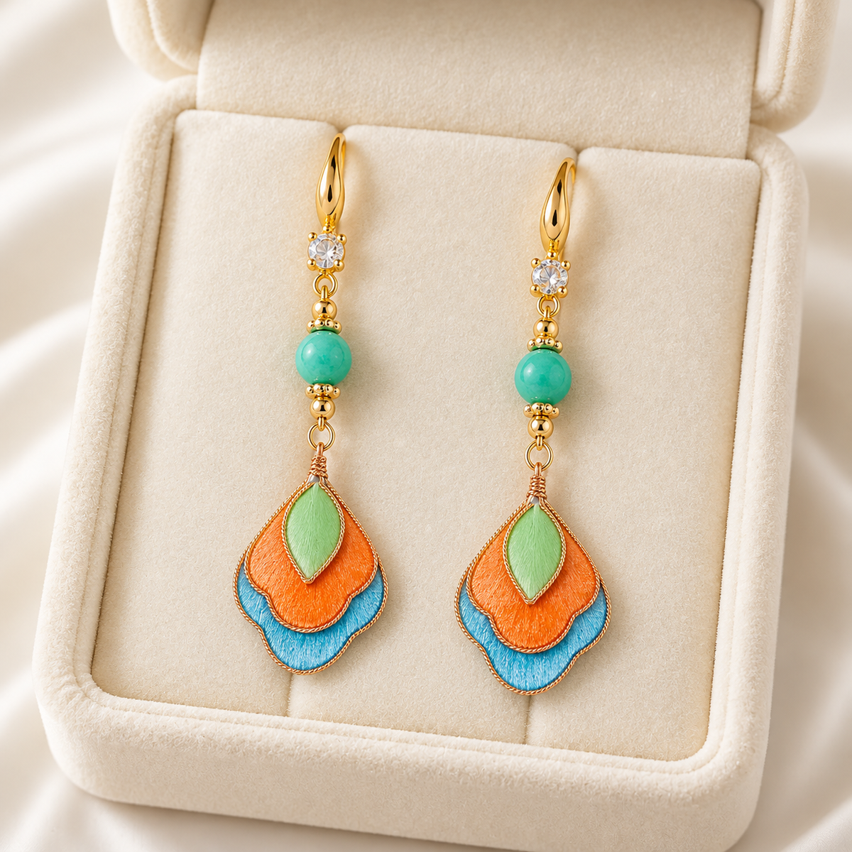 Feitian Dunhuang silk Ronghua drop earrings in a gift box