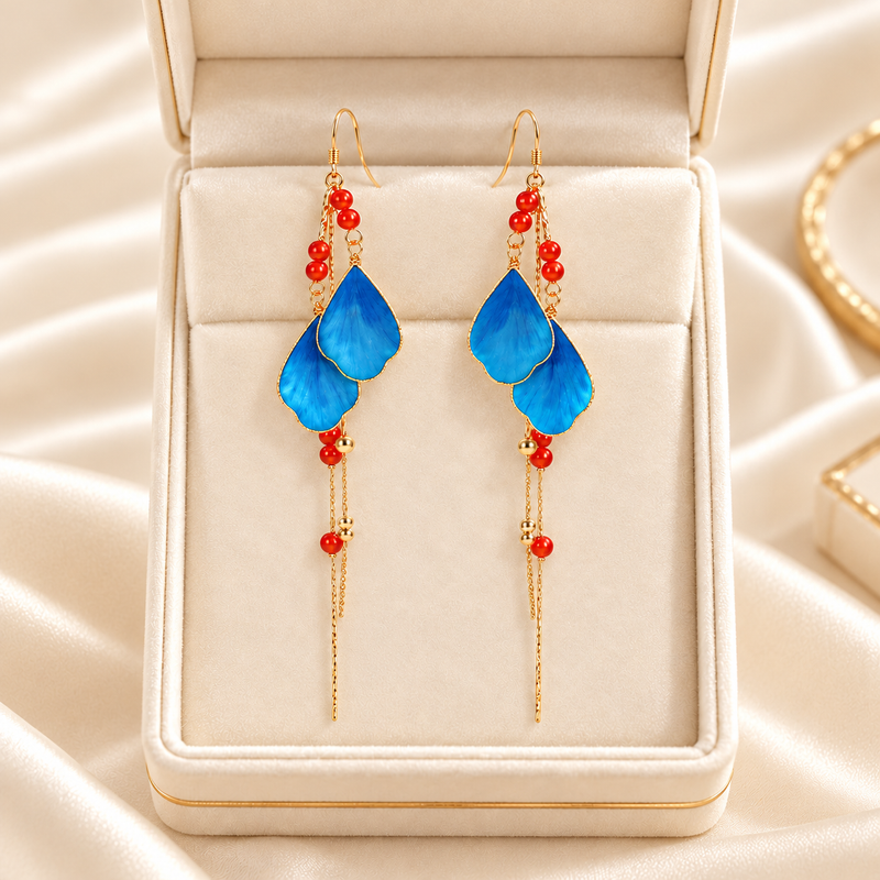 Blue Petal Ronghua Tassel Drop Earrings — Daming Fenghua