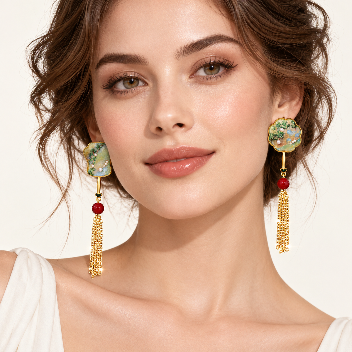Tuanshan Songjin round-fan tassel stud earrings — photo 2