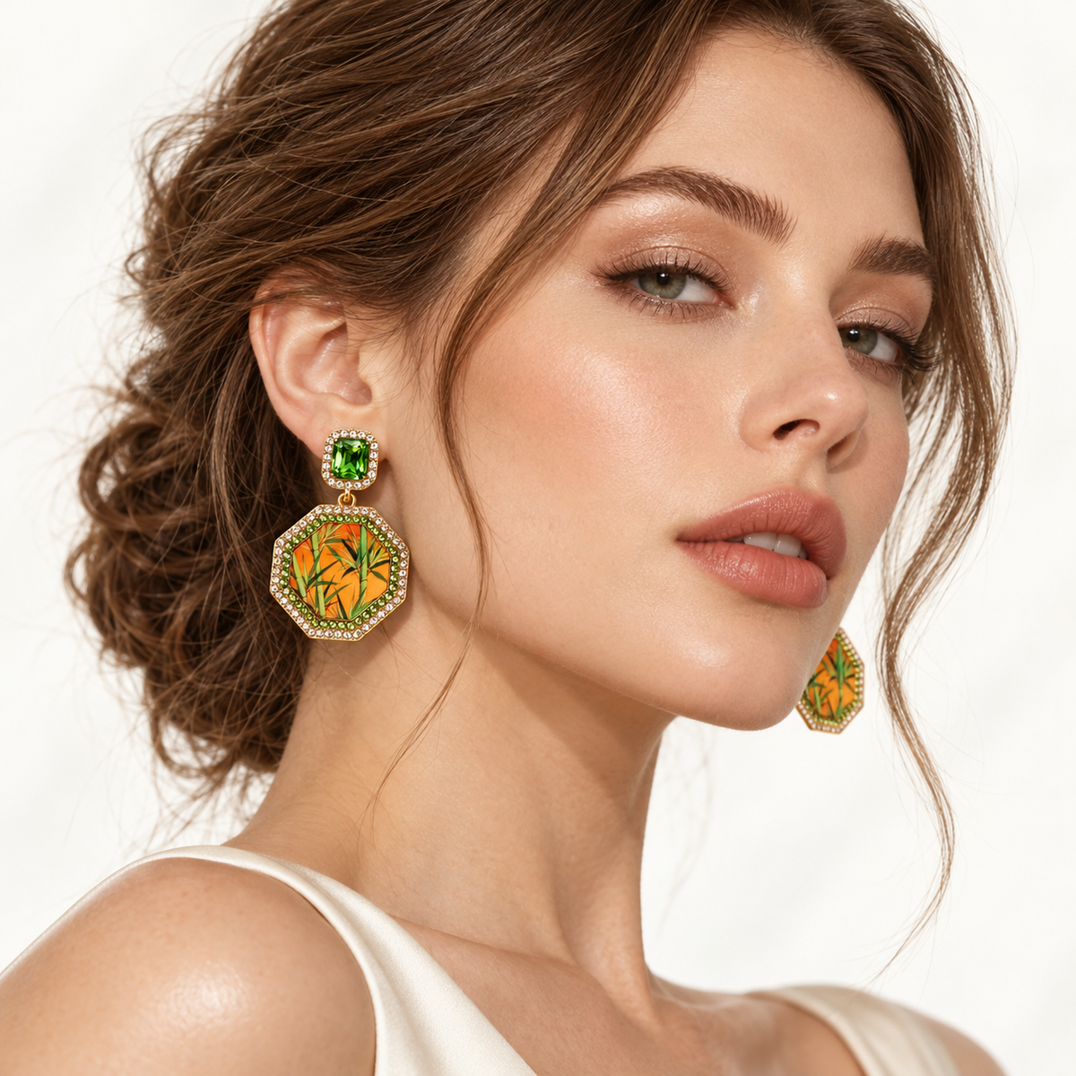 Yaozhu bamboo panel green drop earrings — photo 2