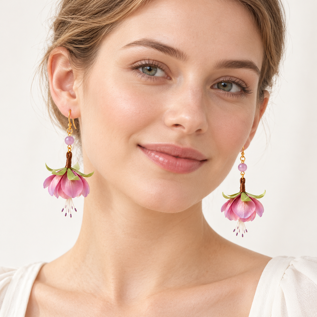 Pink Begonia Bud Ronghua Drop Earrings — photo 2