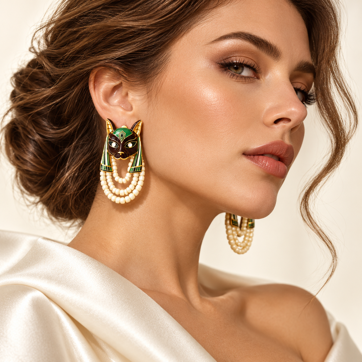 Falaomao enamel pharaoh cat bead stud earrings — photo 2