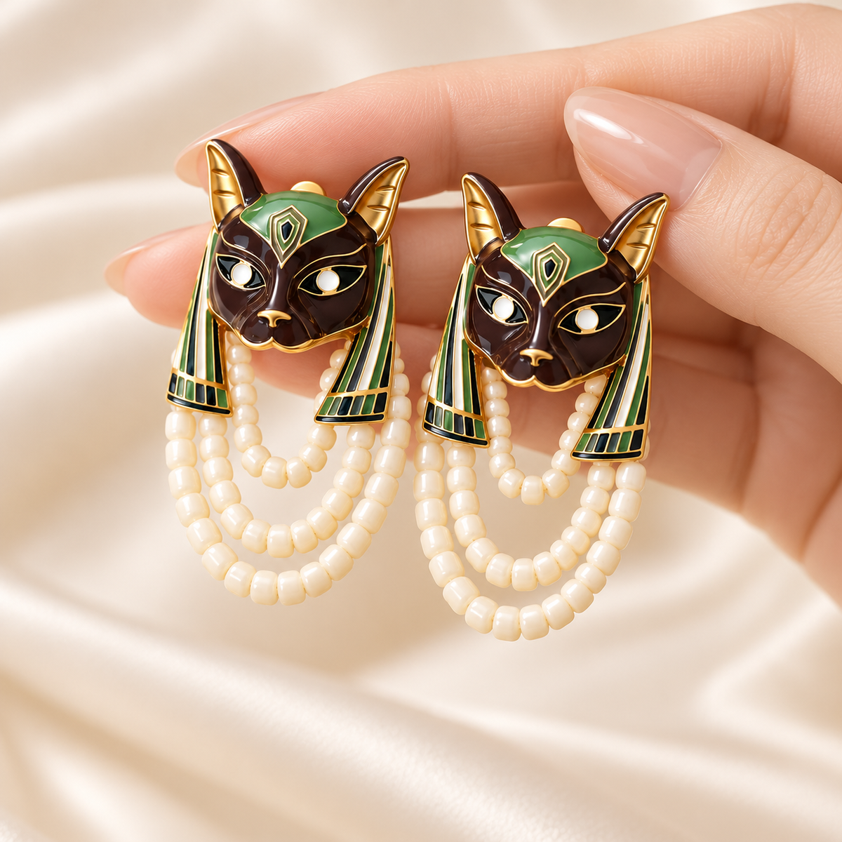 Falaomao enamel pharaoh cat bead stud earrings — photo 3
