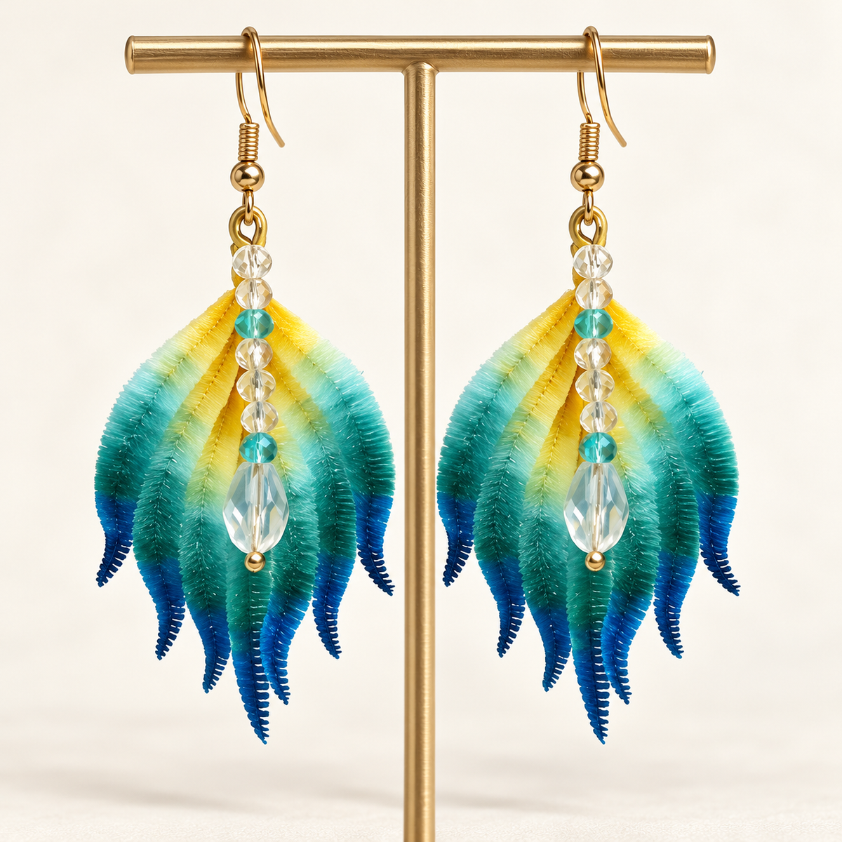Blue-Green Phoenix Feather Ronghua Drop Earrings — photo 3