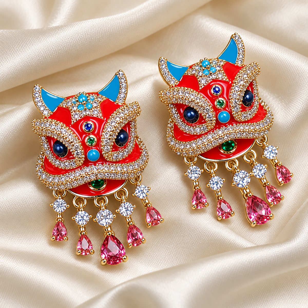Xingshi enamel awakening lion drop earrings — photo 3