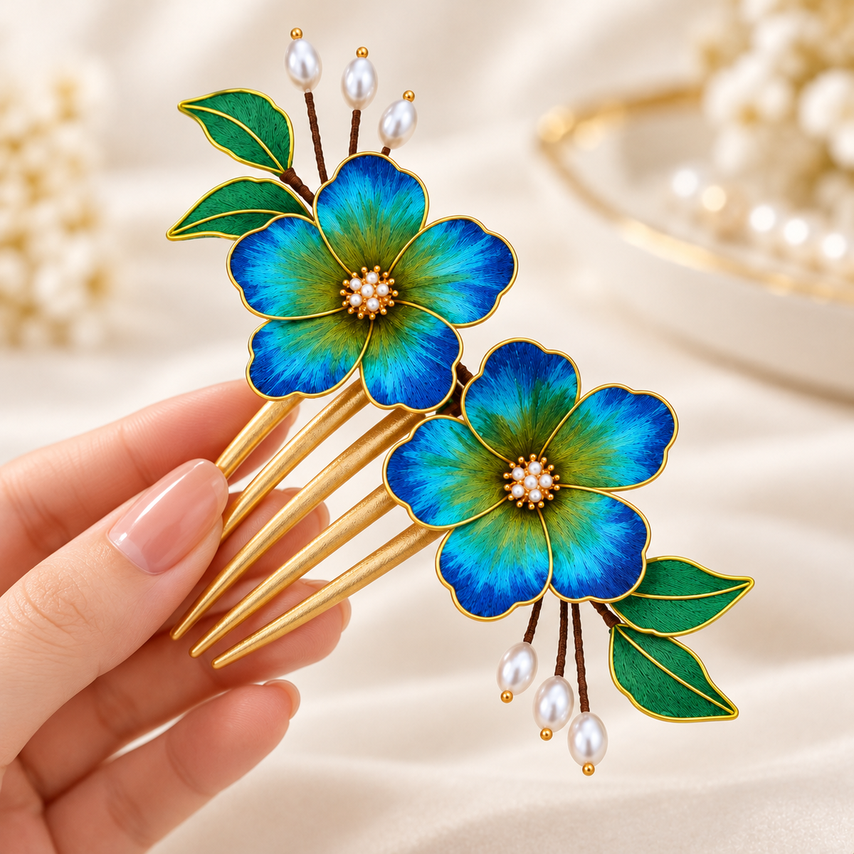 Blue-green blossom Ronghua hair comb Qianli Jiangshan — photo 3