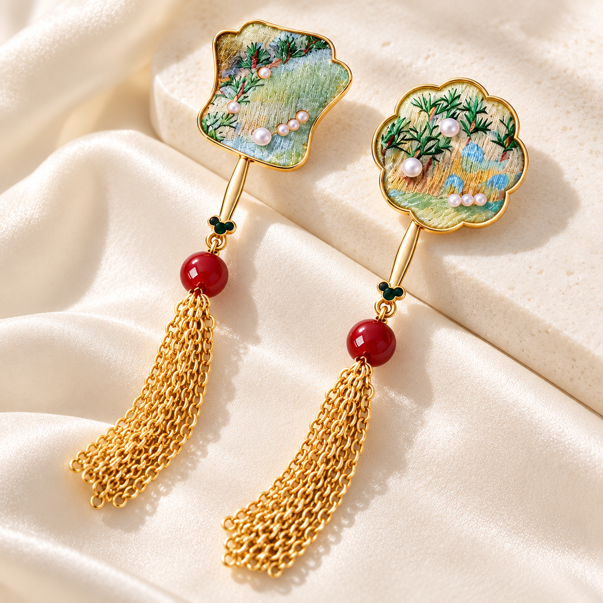 Tuanshan Songjin round-fan tassel stud earrings — photo 3