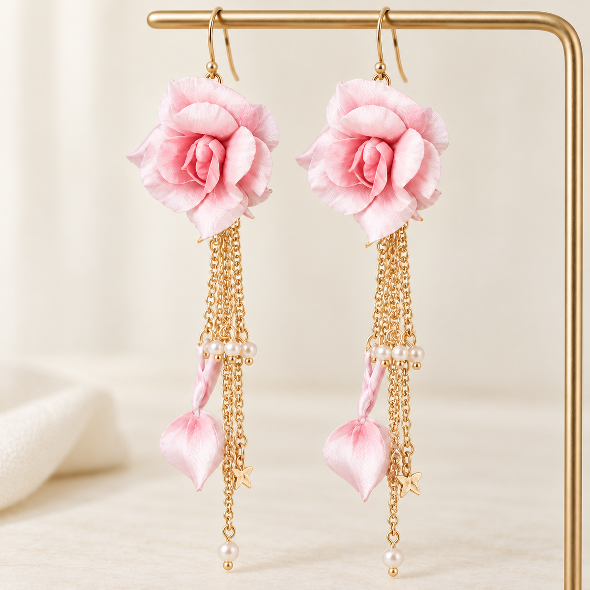 Pink Rose Ronghua Tassel Earrings — photo 3