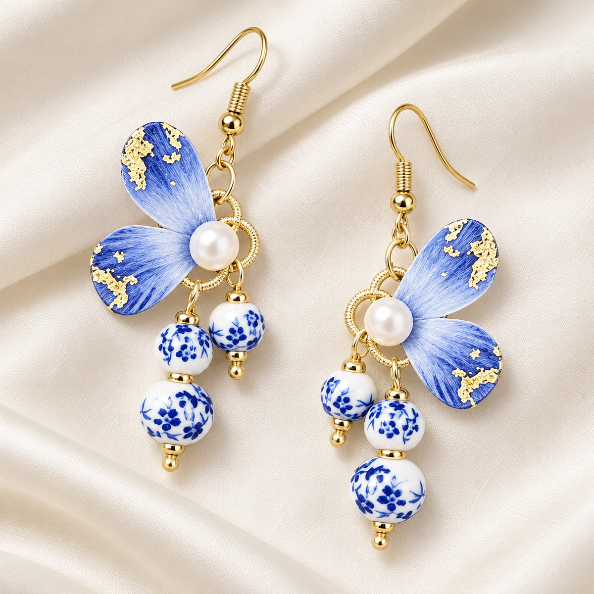 Blue Porcelain Butterfly Ronghua Drop Earrings — photo 3