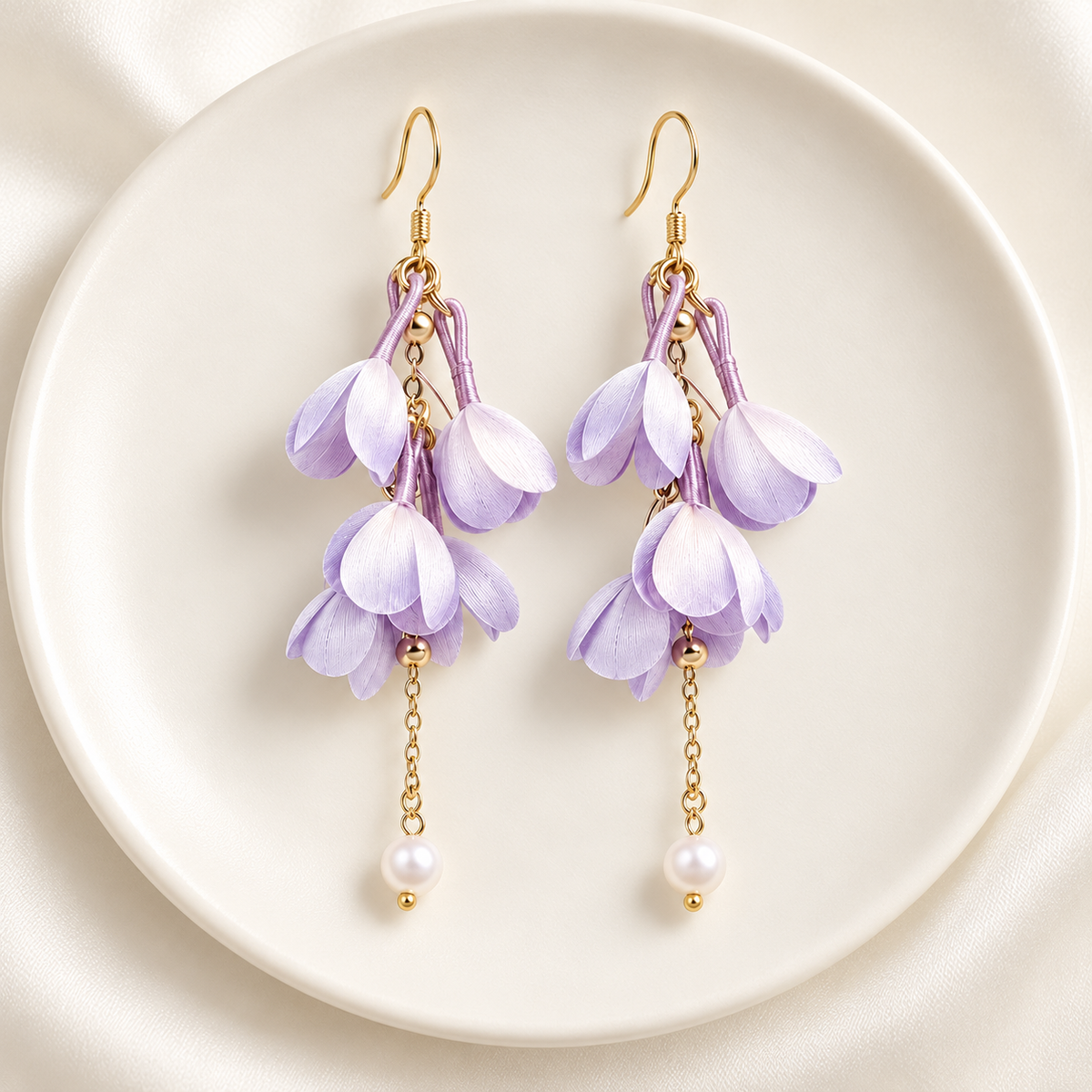 Lavender Wisteria Ronghua Drop Earrings — photo 4