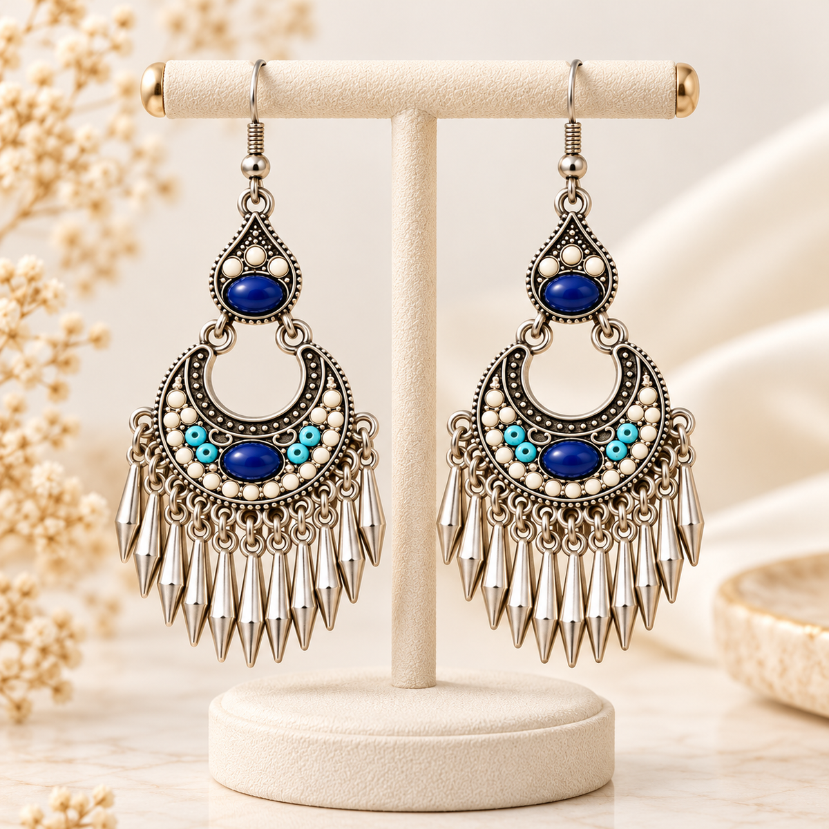 Yezisusu silver-tone leaf tassel earrings — photo 4