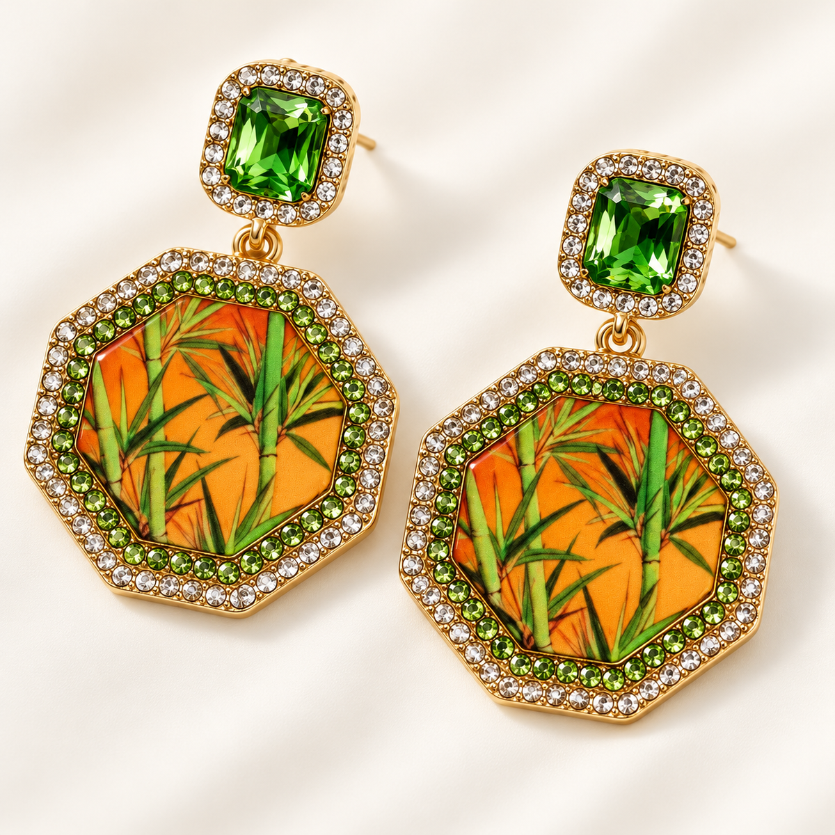 Yaozhu bamboo panel green drop earrings — photo 4