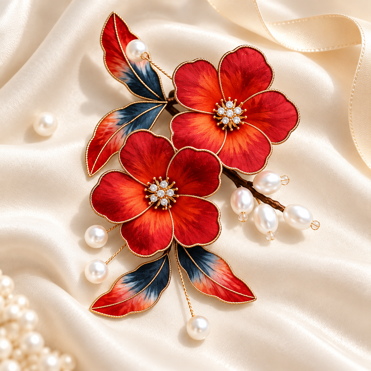 Red blossom Ronghua hair clip Zhuyan Jinxi — photo 4