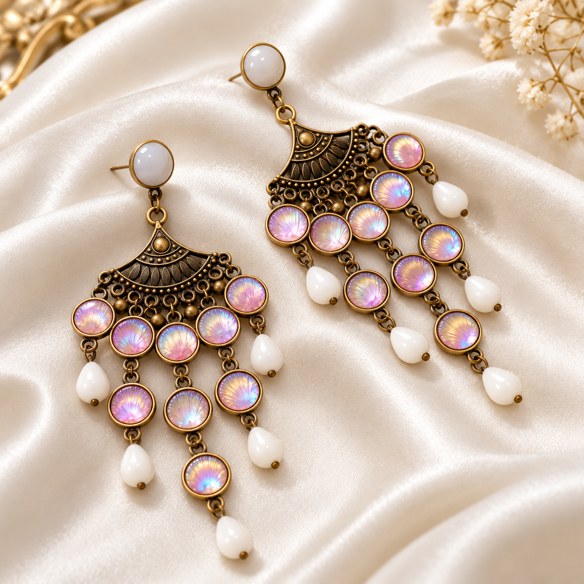 Renyuji iridescent shell-look chandelier earrings — photo 4