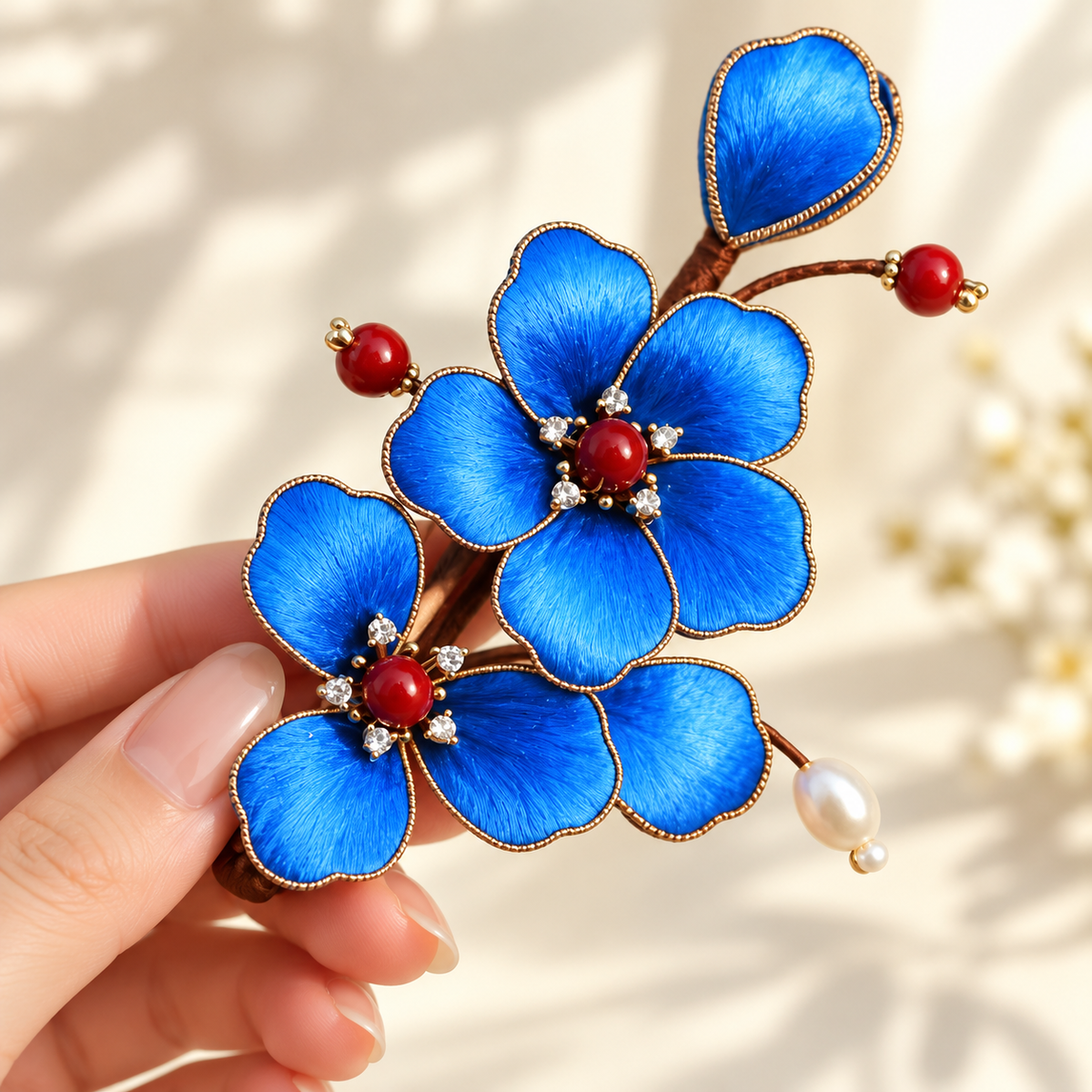 Blue blossom Ronghua hair clip Lanqi — photo 4