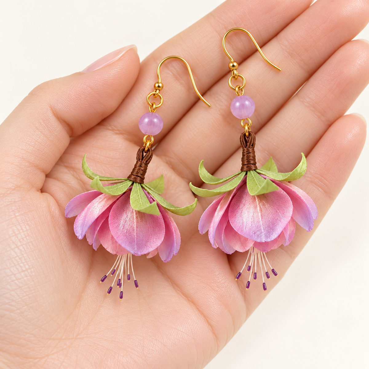 Pink Begonia Bud Ronghua Drop Earrings — photo 4