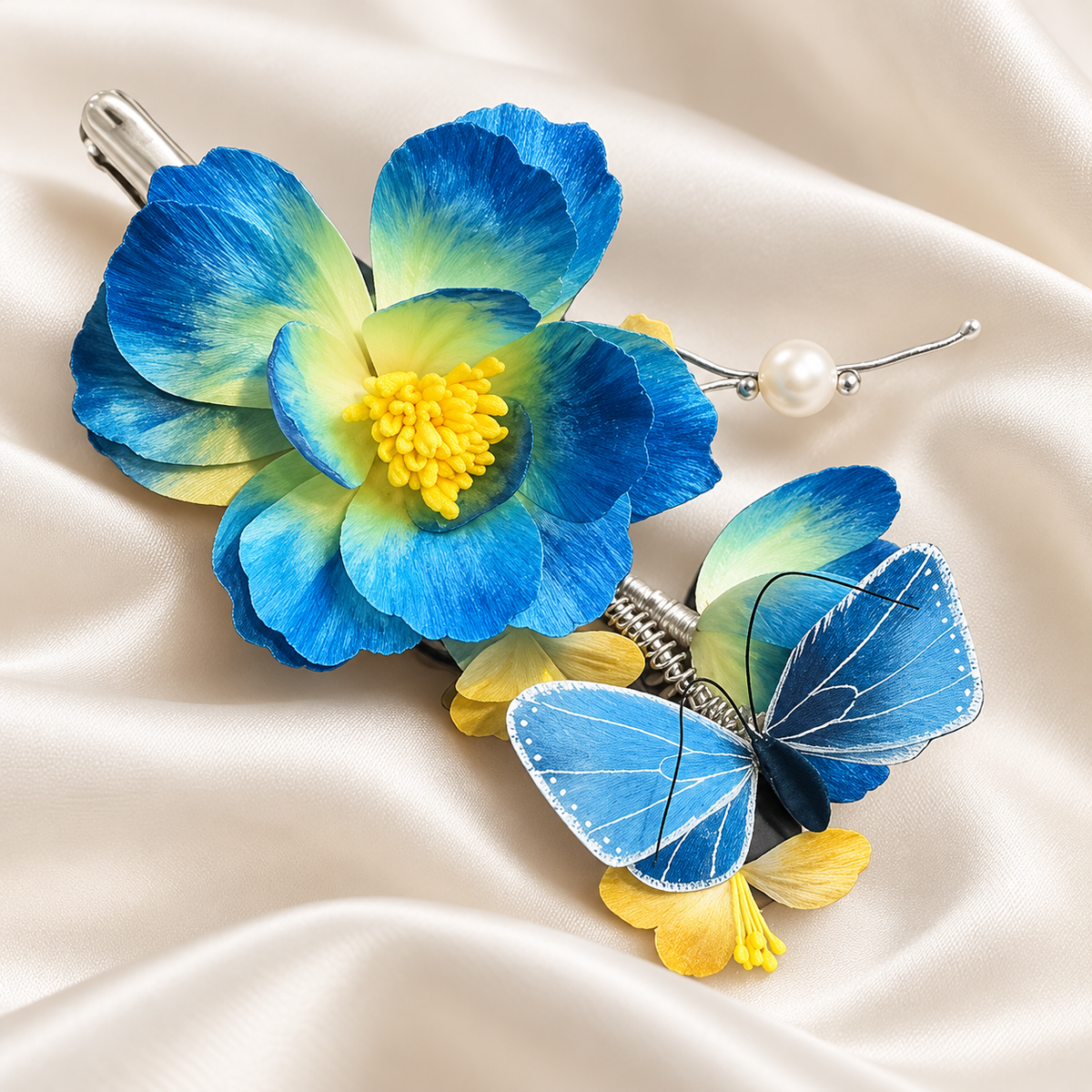 Dielian Lanxi hair clip on silk fabric