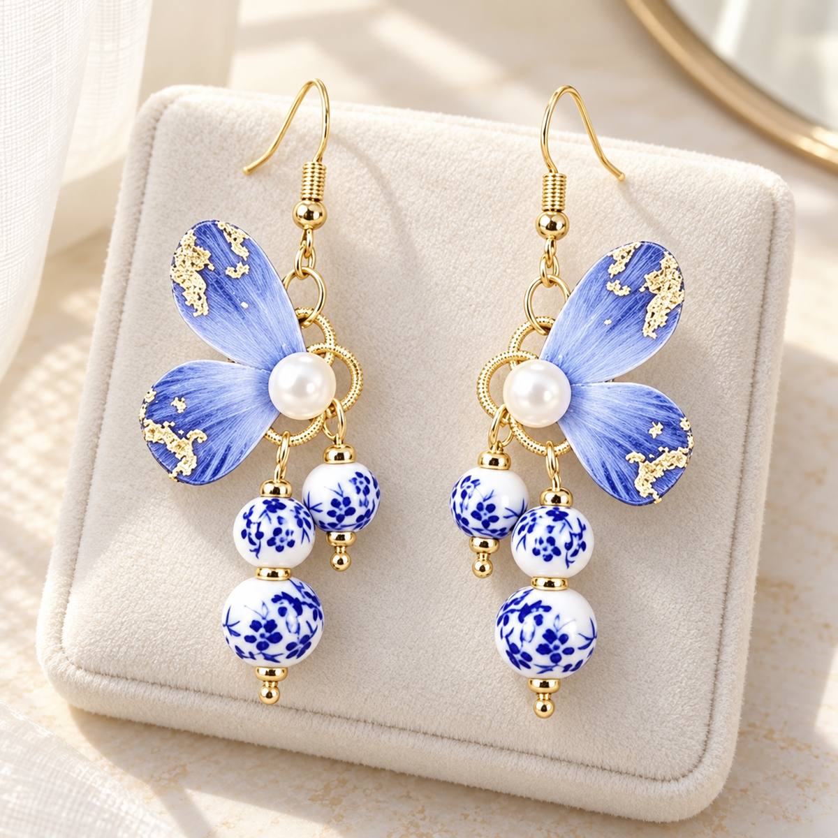 Blue Porcelain Butterfly Ronghua Drop Earrings — photo 5
