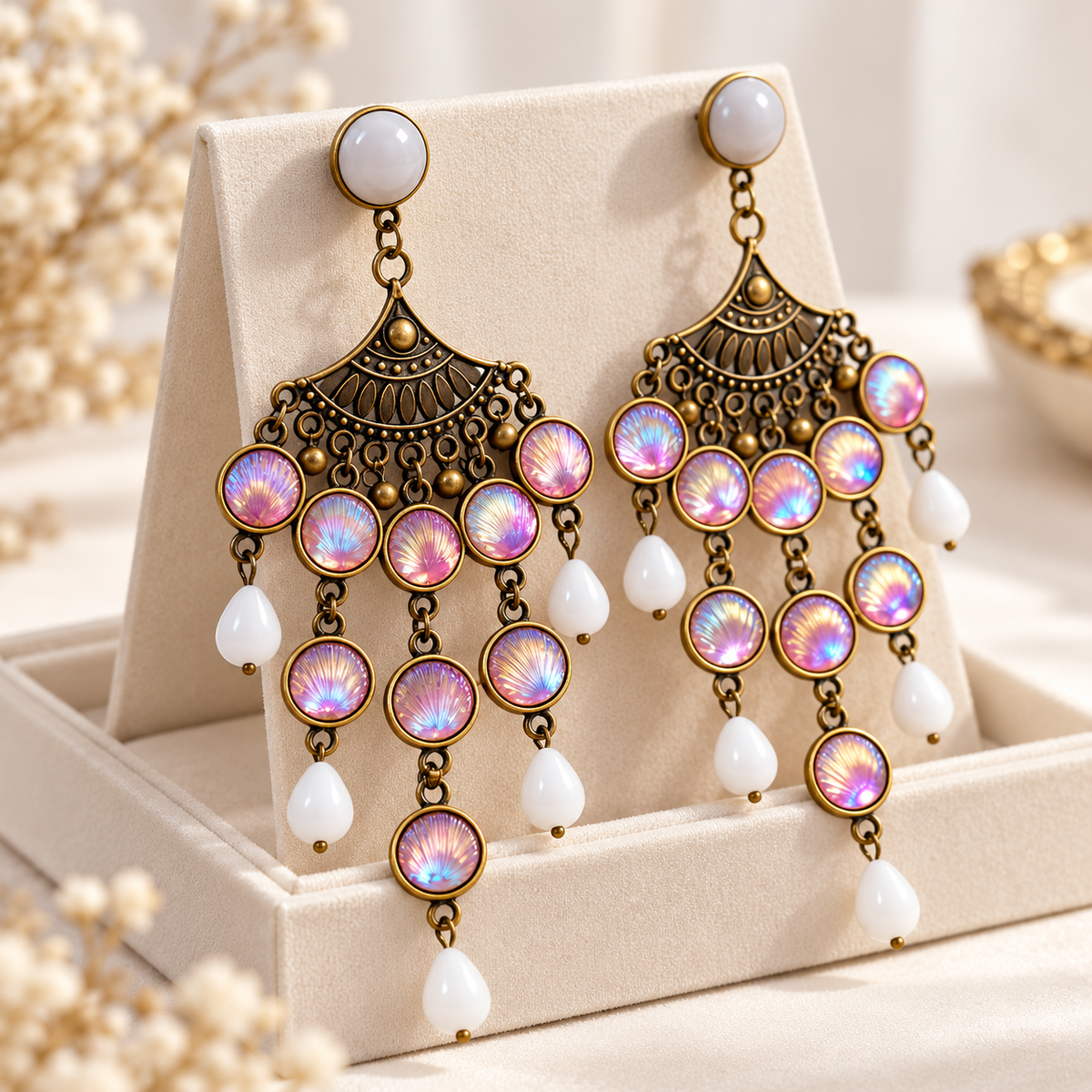 Renyuji iridescent shell-look chandelier earrings — photo 5