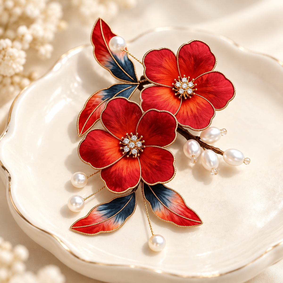 Red blossom Ronghua hair clip Zhuyan Jinxi — photo 5