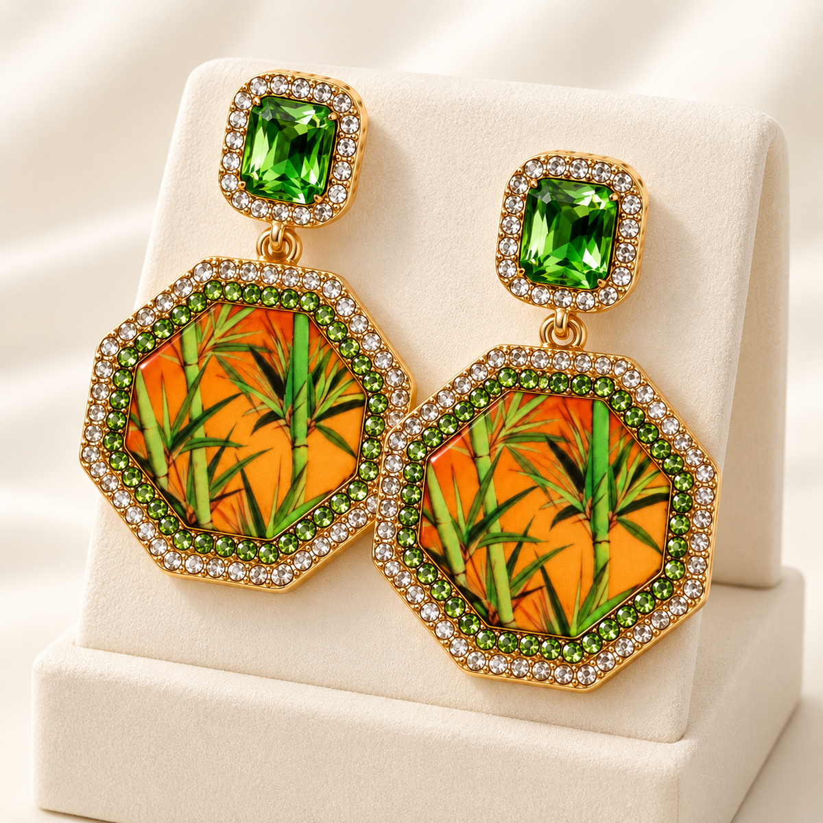 Yaozhu bamboo panel green drop earrings — photo 5
