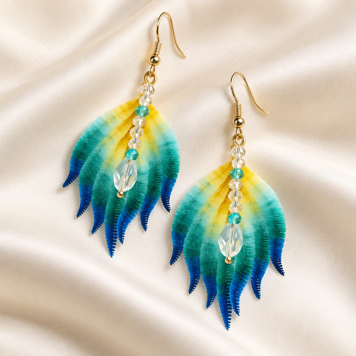 Blue-Green Phoenix Feather Ronghua Drop Earrings — photo 5