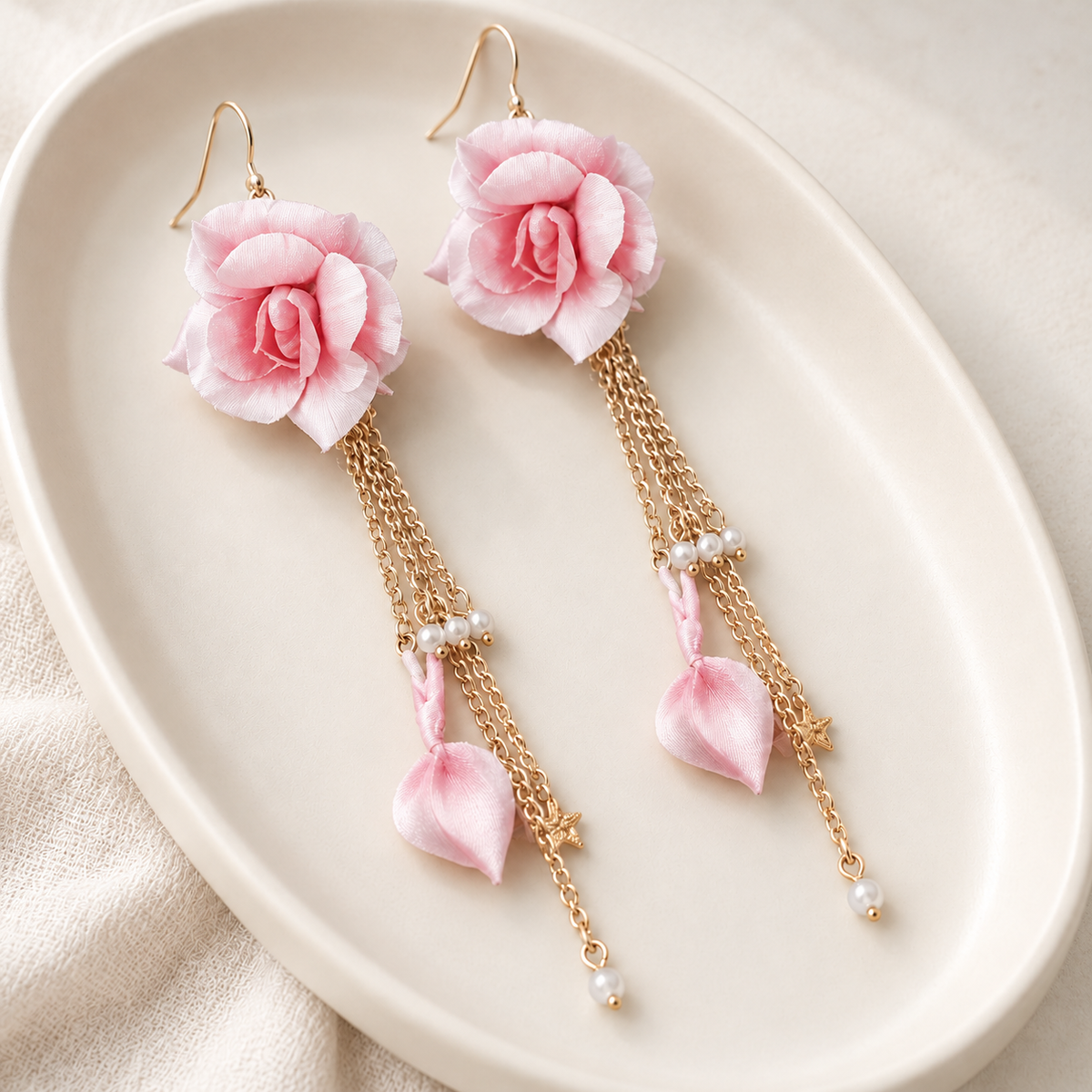 Pink Rose Ronghua Tassel Earrings — photo 5
