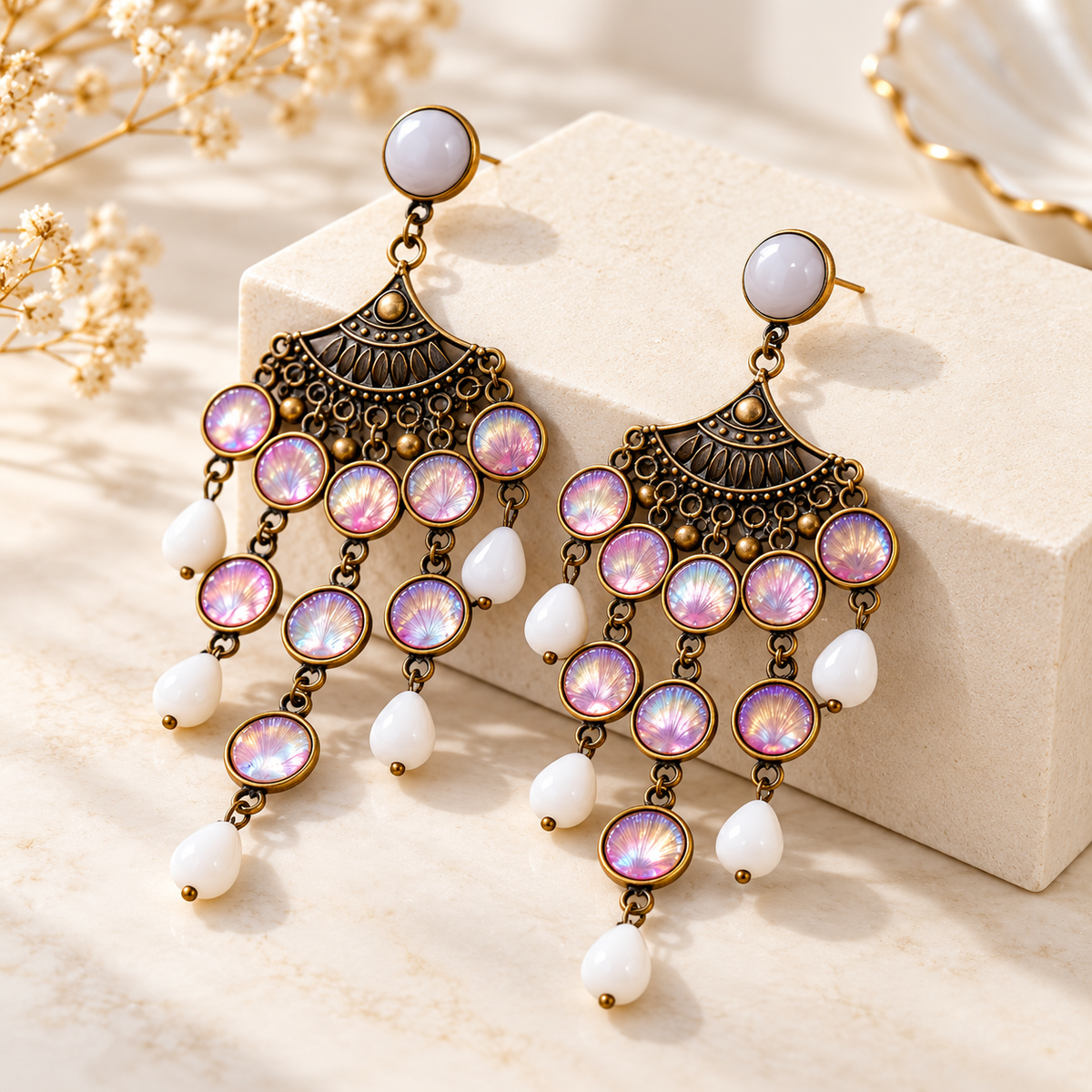 Renyuji iridescent shell-look chandelier earrings — photo 6