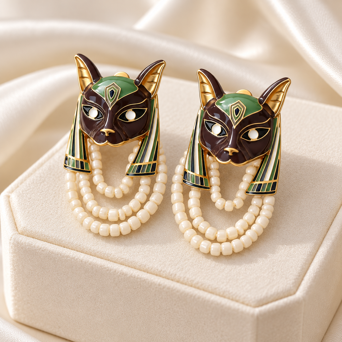 Falaomao enamel pharaoh cat bead stud earrings — photo 6