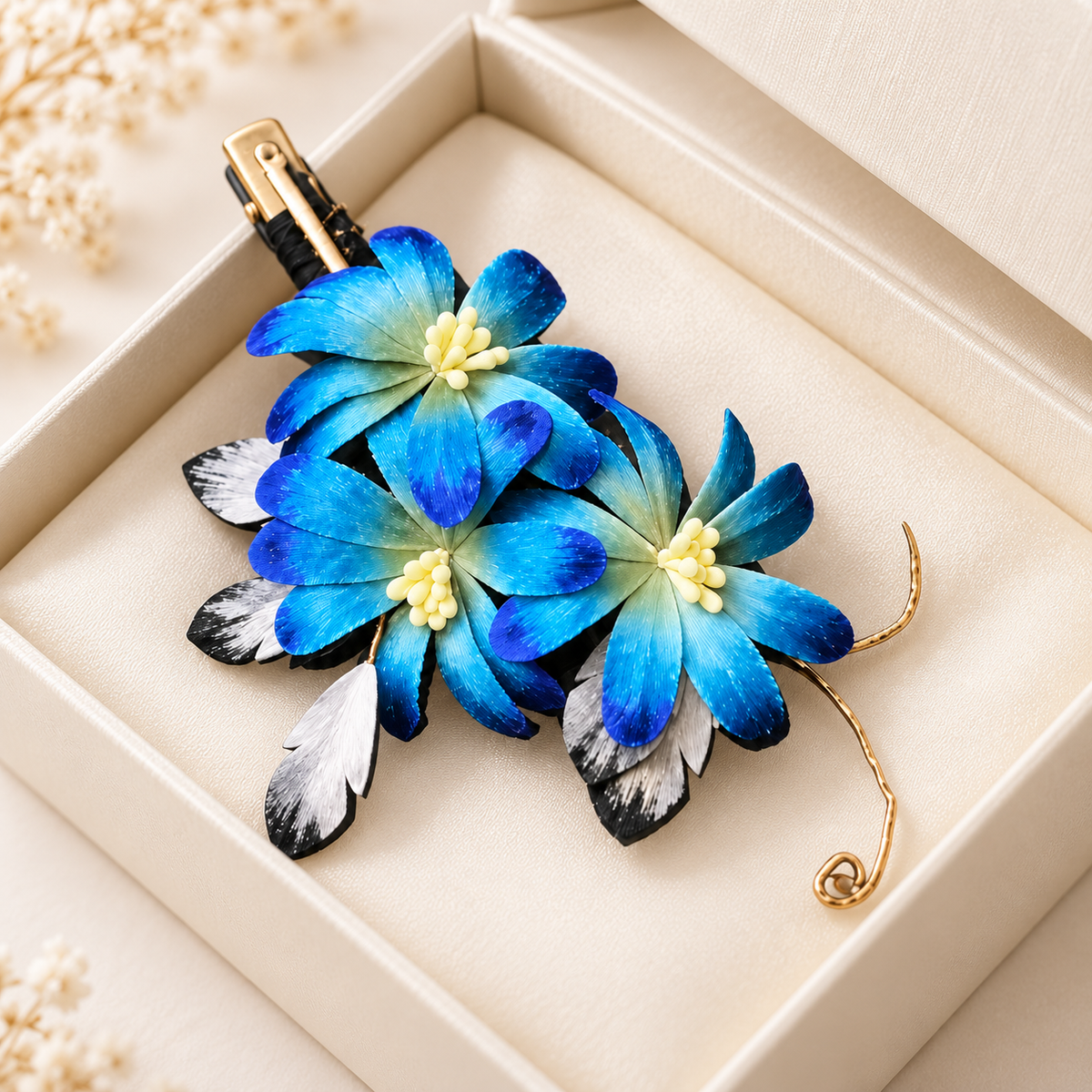 Lanxi hair clip in an open gift box