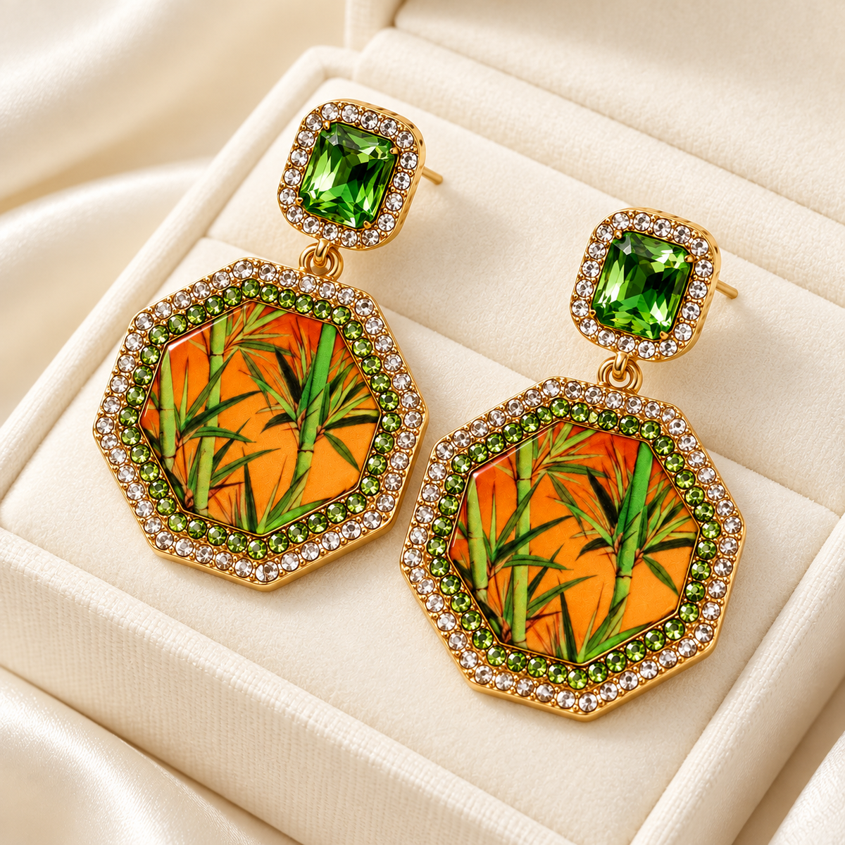 Yaozhu bamboo panel green drop earrings — photo 6
