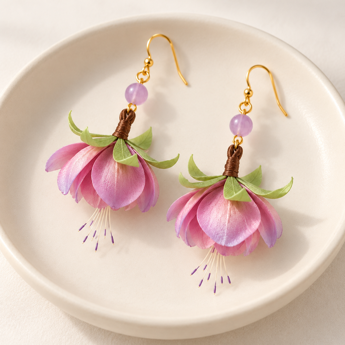 Pink Begonia Bud Ronghua Drop Earrings — photo 6