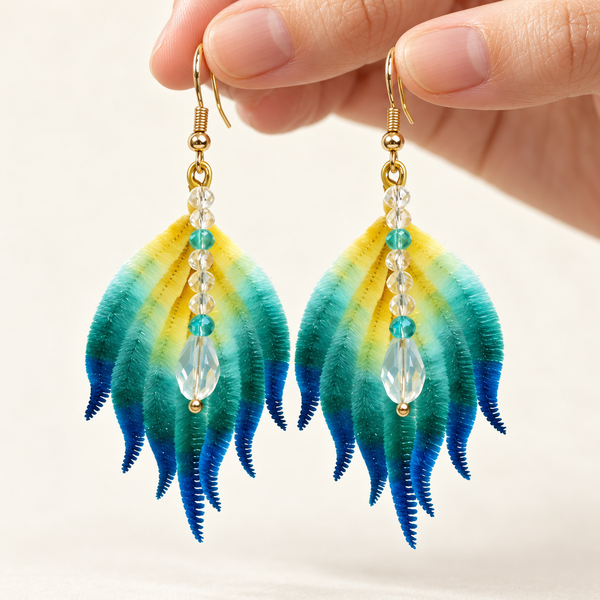 Blue-Green Phoenix Feather Ronghua Drop Earrings — photo 6