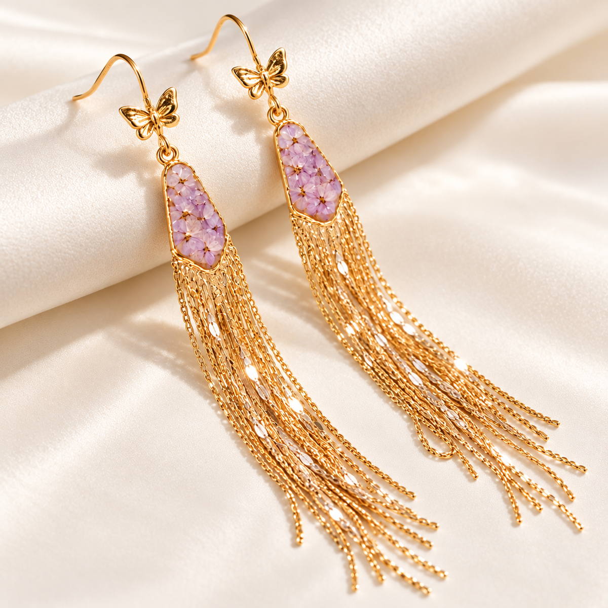 Zijin preserved flower gold tassel earrings — photo 7