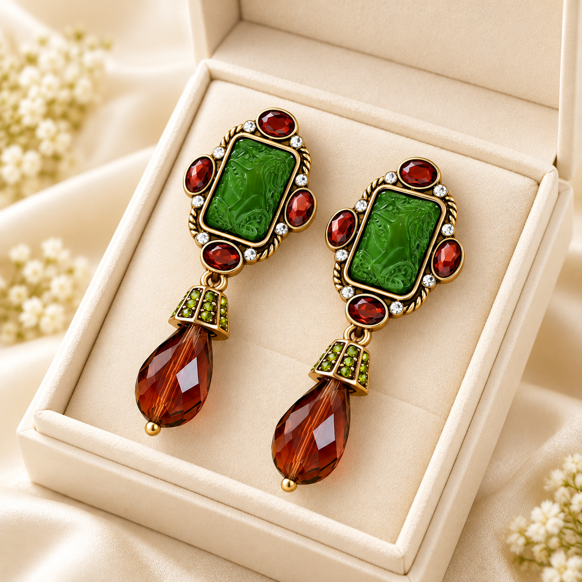 Luye court green glass drop earrings — photo 7