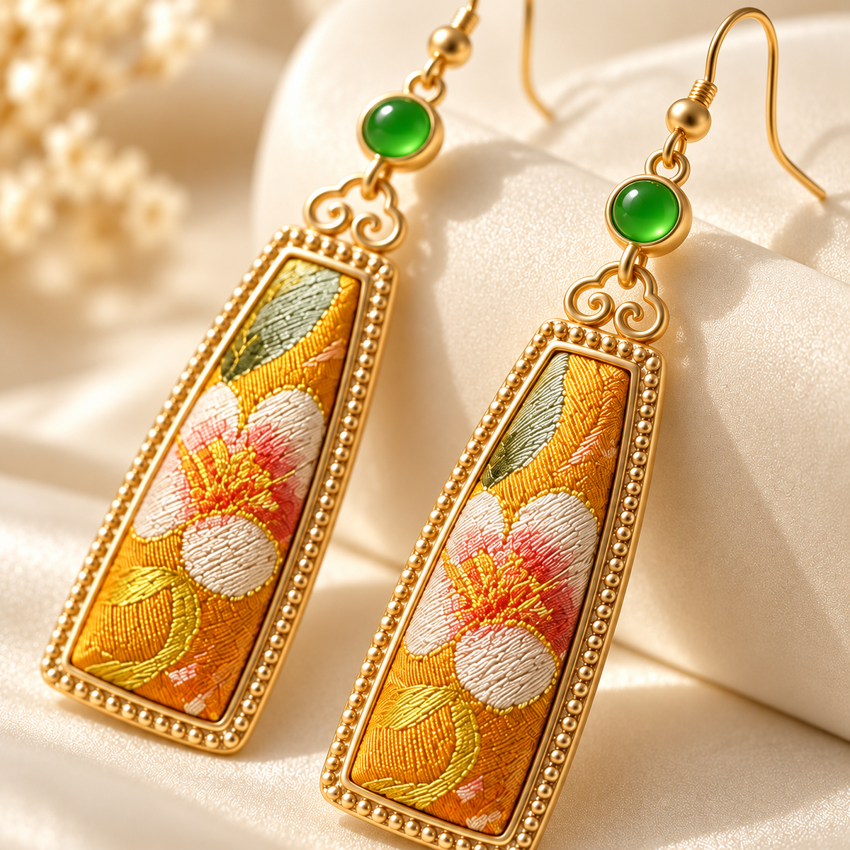 Songjin silk floral ear-hook earrings — photo 7