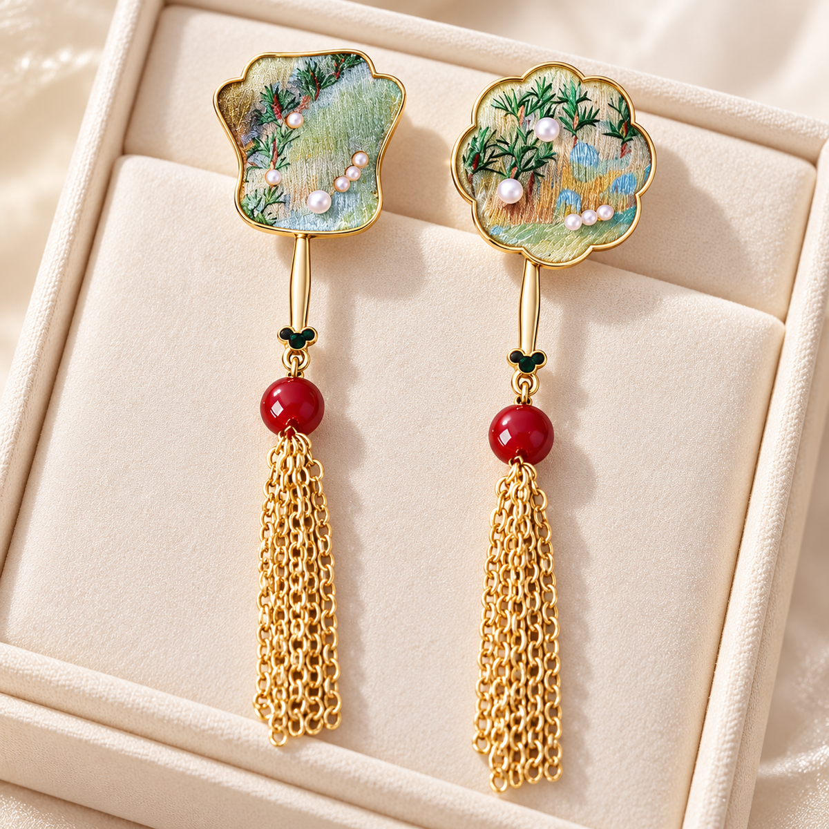 Tuanshan Songjin round-fan tassel stud earrings — photo 7