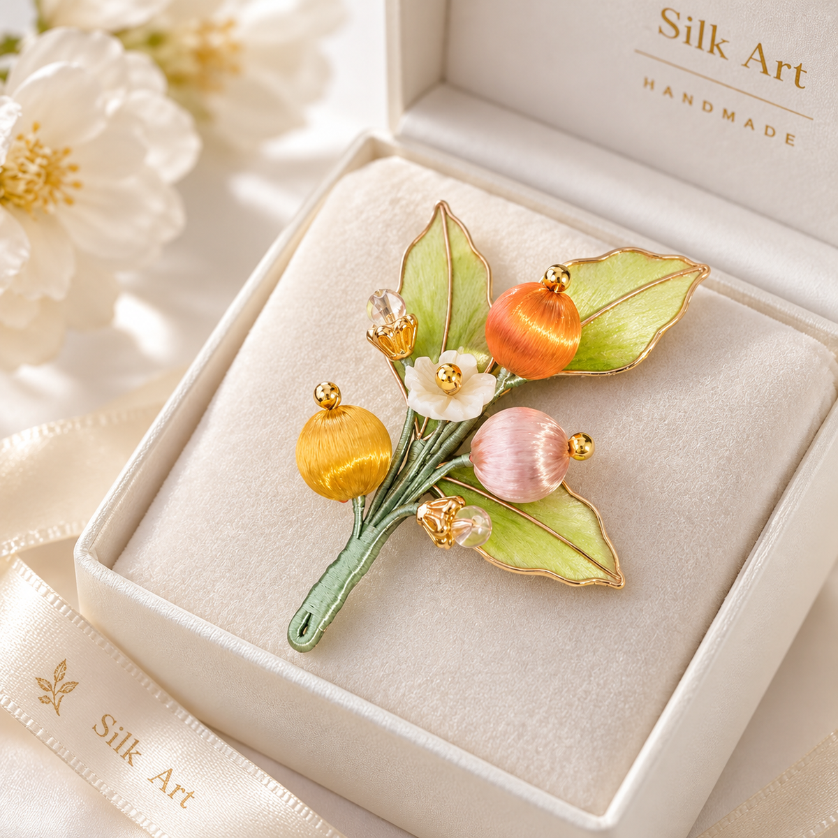 Orchard berry mulberry-silk Ronghua brooch close-up