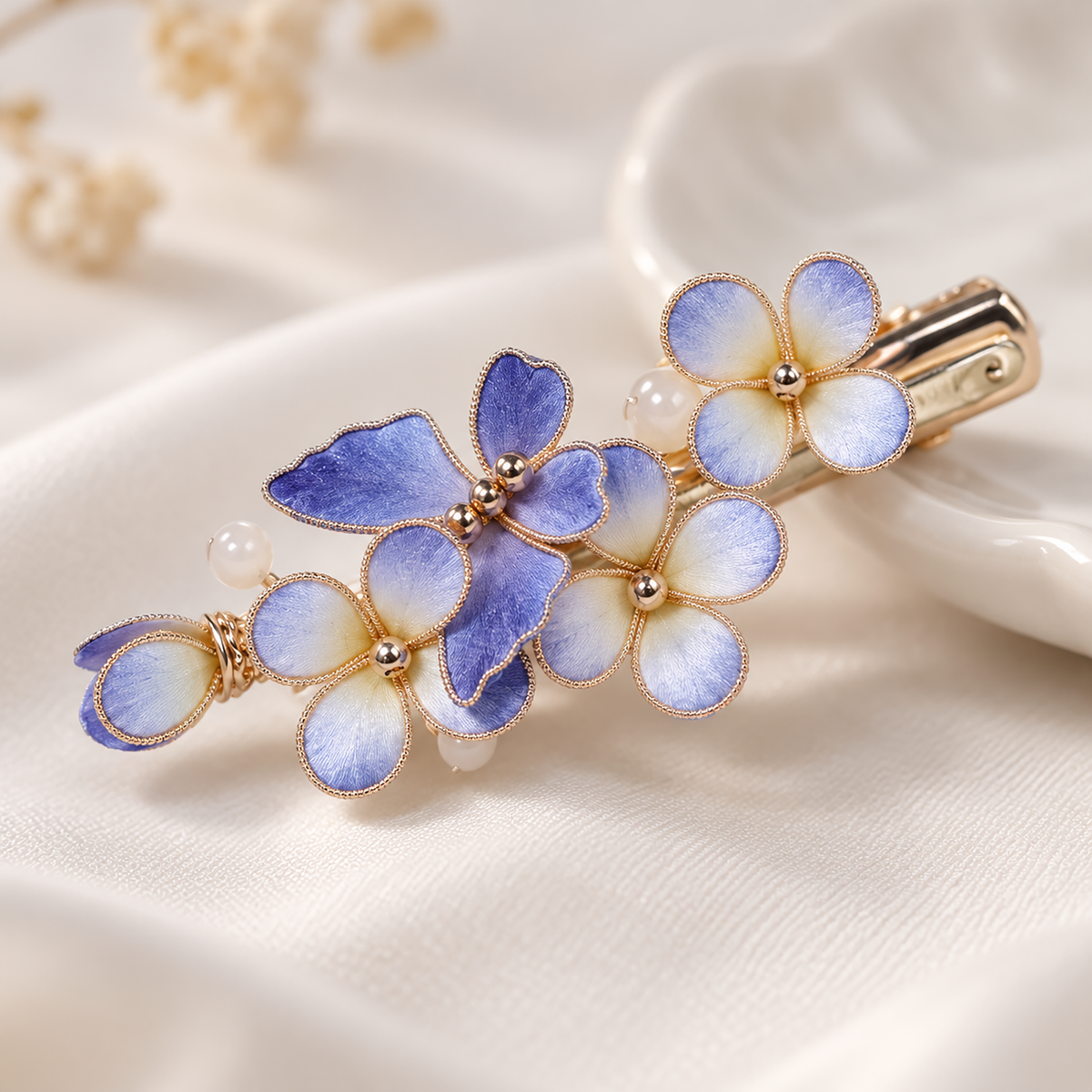 Blue Butterfly Blossom Ronghua hair clip alternate angle