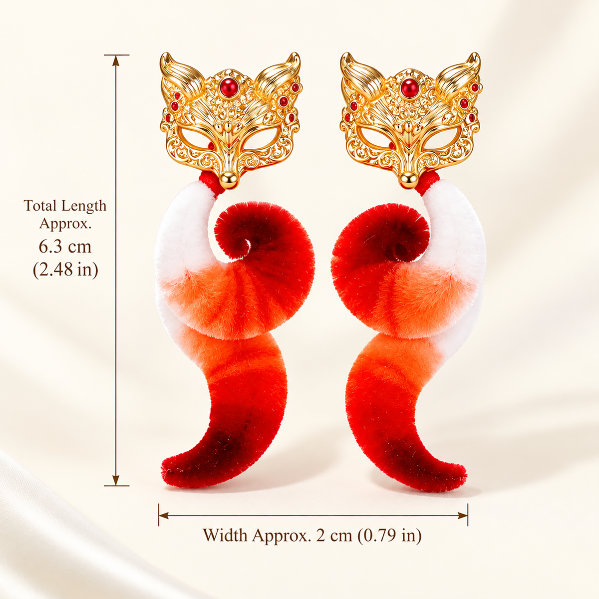 Little Fox Ronghua stud earrings close-up of silk gradient tails