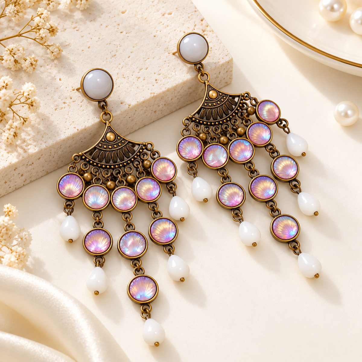 Renyuji iridescent shell-look chandelier earrings — photo 7