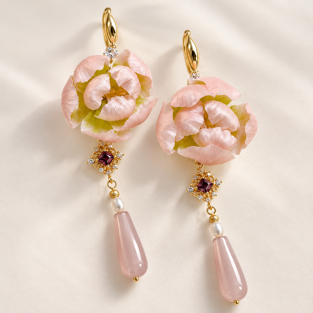 Pink Peony Bud Ronghua Drop Earrings — photo 7