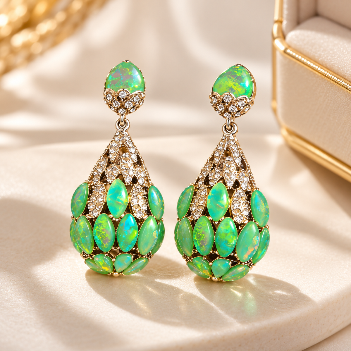 Lvzhou iridescent glass zircon drop earrings — photo 8