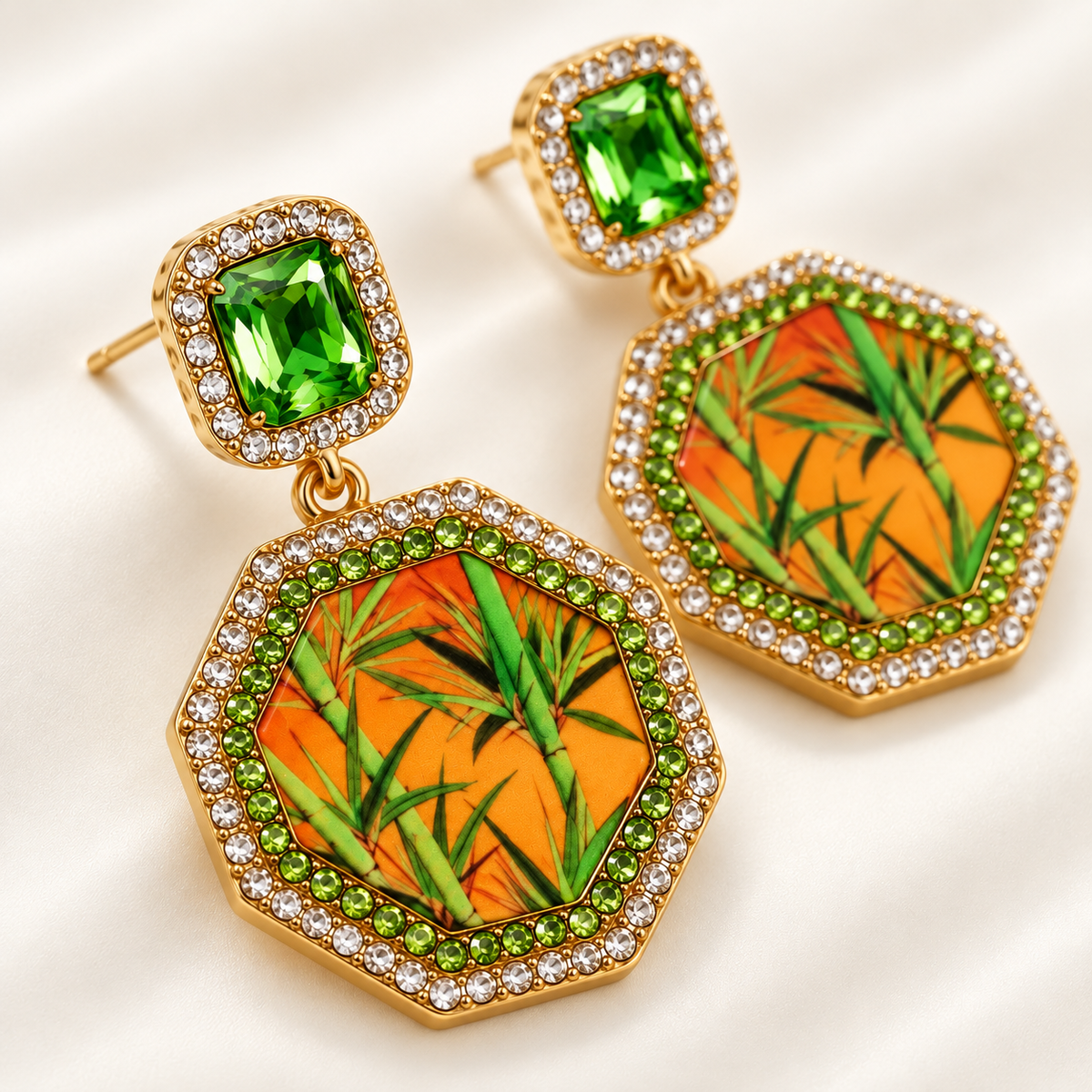 Yaozhu bamboo panel green drop earrings — photo 8