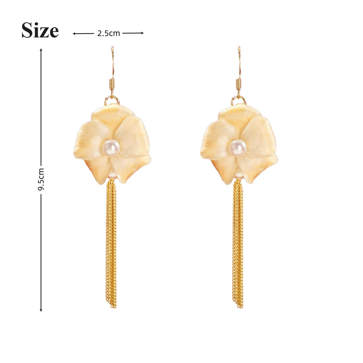 Pearl Magnolia silk velvet tassel earrings displayed in an ivory jewellery box